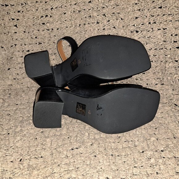 L'INTERVALLE-Black Leather- Dbl Wrap Ankle Strap-Toe Post-Block Heel-Sz 40-NWOB - Picture 8 of 8